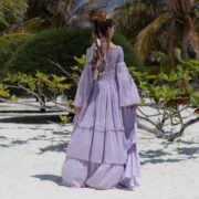 Handmade Lavender Boho Wedding Dress: Smocked Cotton Cottagecore Gown - Mila - Image 3