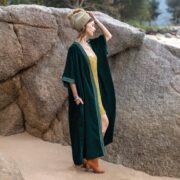 Silky Emerald Velvet Kimono Duster – Plus Size Boho Lace Maxi Robe | Misty by ZinniaPearl - Image 2