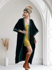 Silky Emerald Velvet Kimono Duster – Plus Size Boho Lace Maxi Robe | Misty by ZinniaPearl - Image 5