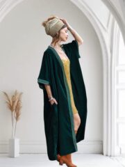 Silky Emerald Velvet Kimono Duster – Plus Size Boho Lace Maxi Robe | Misty by ZinniaPearl - Image 6