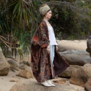 Plus Size Velvet Kimono Duster: Mahogany Ember Bloom Boho Robe - Harper Jade - Image 2