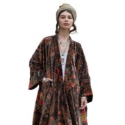 Plus Size Velvet Kimono Duster: Mahogany Ember Bloom Boho Robe - Harper Jade - Image 10