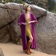 Plus Size Velvet Kimono Duster: Boho Lace Robe, Handmade Jacket - Misty