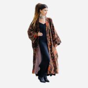 Plus Size Velvet Kimono Duster: Mahogany Floral Boho Coat - Mei - Image 9