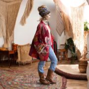 Quilted Silk Kimono Jacket: Fire Blossom Boho Patchwork Robe - Mei - Image 6