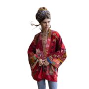 Quilted Silk Kimono Jacket: Fire Blossom Boho Patchwork Robe - Mei - Image 10