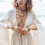 Raw Cotton Boho Maxi Kimono Duster: Ruffled Bridal Robe - Cara - Image 5