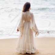 Raw Cotton Boho Maxi Kimono Duster: Ruffled Bridal Robe - Cara - Image 3