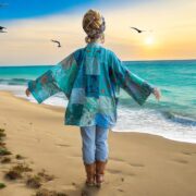 Silk Patchwork Kimono: Ocean Teal Quilted Boho Jacket - Mei - Image 7