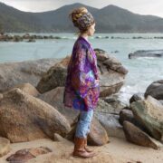 Quilted Silk Kimono Jacket: Twilight Amethyst Boho Patchwork Robe Mei - Image 2