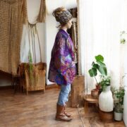 Quilted Silk Kimono Jacket: Twilight Amethyst Boho Patchwork Robe Mei - Image 6