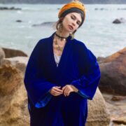 Silky Royal Sapphire Velvet Kimono Duster – Boho Bridal Wrap | Mai by ZinniaPearl - Image 4