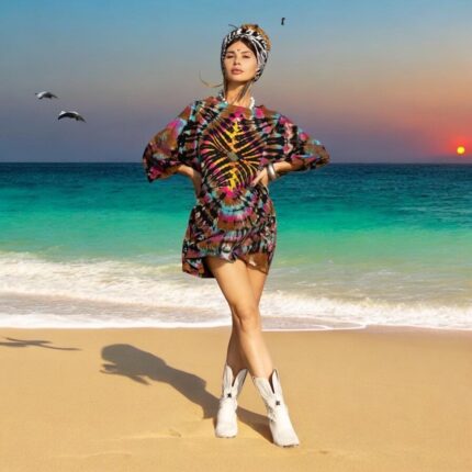 Handmade Tie-Dye Tunic Dress: Plus Size Boho Caftan - Galaxy