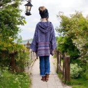 Handwoven Gheri Cotton Hoodie Jacket: Lilac Sahara Patchwork Boho Coat - Image 7