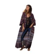 Plus Size Handwoven Boho Kimono Robe: Sable Wine Cotton Duster - Imperial - Image 9
