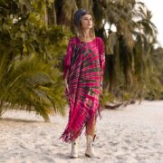 Handmade Tie-Dye Fringe Tunic Dress: Plus Size Boho Kaftan - Arlo