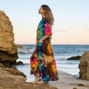Handmade Tie-Dye Maxi Dress: Plus Size Electric Oasis Boho Caftan - Kalina - Image 6