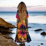 Handmade Tie-Dye Maxi Dress: Plus Size Electric Oasis Boho Caftan - Kalina - Image 7