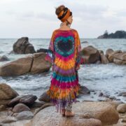 Celestial Heart Tie-Dye Poncho Dress: Boho Fringe Kaftan Cover-Up - Arlo - Image 3