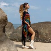 Tie Dye Poncho Dress: Boho Festival Fringe Coverup - Arlo - Image 2