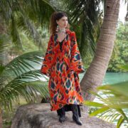 Cotton Velvet Ikat Kimono Jacket: Plus Size Boho Duster Coat - Mai