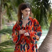 Cotton Velvet Ikat Kimono Jacket: Plus Size Boho Duster Coat - Mai - Image 4