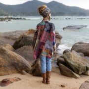 Quilted Silk Kimono Robe: Copper Rust Boho Patchwork Jacket - Mei - Image 3