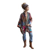 Quilted Silk Kimono Robe: Copper Rust Boho Patchwork Jacket - Mei - Image 9