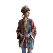 Quilted Silk Kimono Robe: Copper Rust Boho Patchwork Jacket - Mei - Image 10