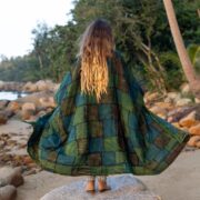 Plus Size Boho Kimono Duster: Green Patchwork Cotton Jacket - Veda - Image 3