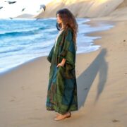 Plus Size Boho Kimono Duster: Green Patchwork Cotton Jacket - Veda - Image 6