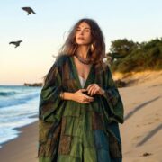 Plus Size Boho Kimono Duster: Green Patchwork Cotton Jacket - Veda - Image 8