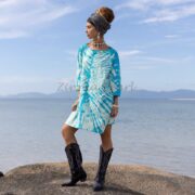 Tie-Dye Tunic Dress: Turquoise Sunburst Caftan, Plus Size Boho Top - Galaxy