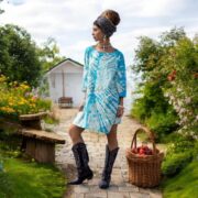 Tie-Dye Tunic Dress: Turquoise Sunburst Caftan, Plus Size Boho Top - Galaxy - Image 5