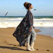 Handcrafted Cotton Canvas Kimono Duster: Celestial Patchwork, Boho Chic - Kosmos - Image 6