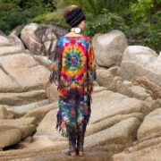 Boho Fringe Tunic Dress: Celestial Tie-Dye Cotton Poncho - Arlo - Image 3