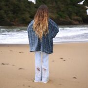 Plus Size Velvet Kimono Jacket: Indigo Floral Boho Duster - Mei - Image 7