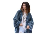 Plus Size Velvet Kimono Jacket: Indigo Floral Boho Duster - Mei - Image 10