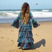 Plus Size Silky Kimono Duster: Azure Paisley Ruffle Robe - Bali - Image 7