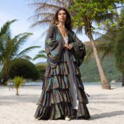 Bali Kimono: Silky Boho Ruffle Duster - Beach Coverup