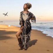 Boho Tie-Dye Fringe Tunic Dress – Plus Size Kaftan Cover-Up | Arlo - Image 5
