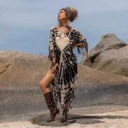 Boho Tie-Dye Fringe Tunic Dress: Plus Size Kaftan Beach Cover-Up - Arlo - Image 5