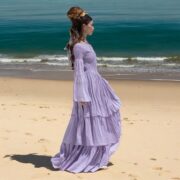 Handmade Lavender Boho Wedding Dress: Smocked Cotton Cottagecore Gown - Mila - Image 8