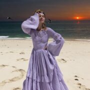 Handmade Lavender Boho Wedding Dress: Smocked Cotton Cottagecore Gown - Mila - Image 10