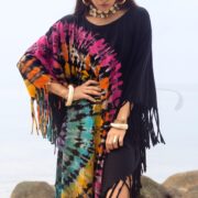 Boho Tie-Dye Fringe Tunic Dress: Plus Size Kaftan Poncho - Arlo - Image 4