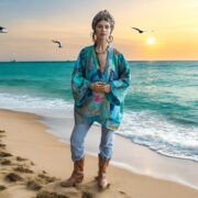 Silk Patchwork Kimono: Ocean Teal Quilted Boho Jacket - Mei - Image 5