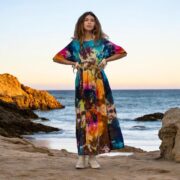 Handmade Tie-Dye Maxi Dress: Plus Size Electric Oasis Boho Caftan - Kalina - Image 5