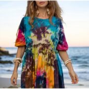 Handmade Tie-Dye Maxi Dress: Plus Size Electric Oasis Boho Caftan - Kalina - Image 8