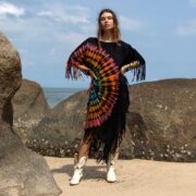 Tie Dye Poncho Dress: Boho Festival Fringe Coverup - Arlo