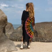 Tie Dye Poncho Dress: Boho Festival Fringe Coverup - Arlo - Image 3